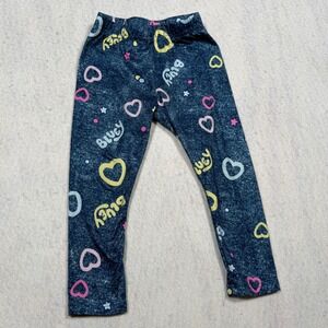 Bluey Toddler Girls Faux Denim Heart Print Leggings Blue Size 2T Happy Threads